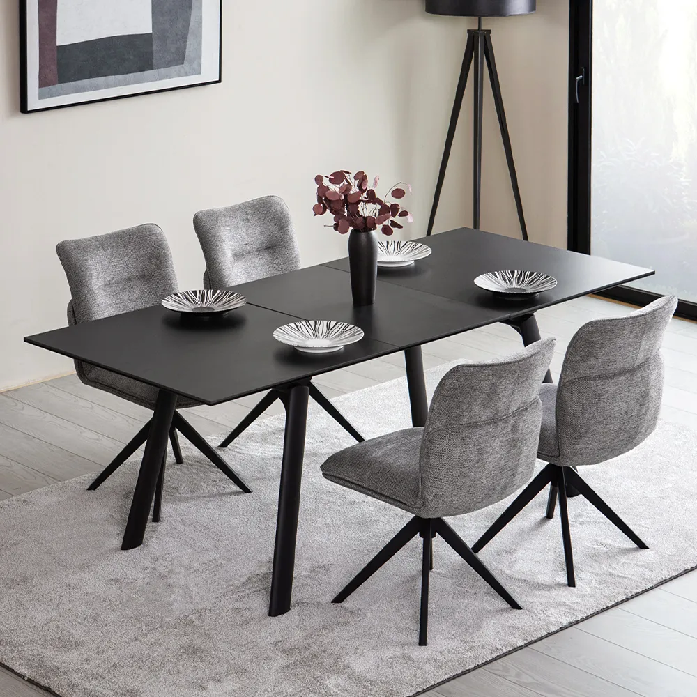 ダイニングアームチェア 4脚セット　ブラック　北欧風モダンデザイン 松田家具 2脚セット チェア 本革 ダイニングチェア LC-2 アームチェア