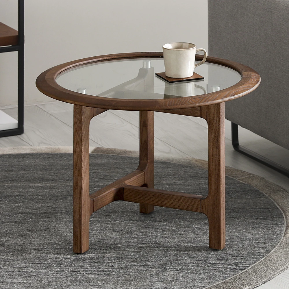 幅60cm 天然木×ガラス 異素材サイドテーブル｜モダンデコ公式